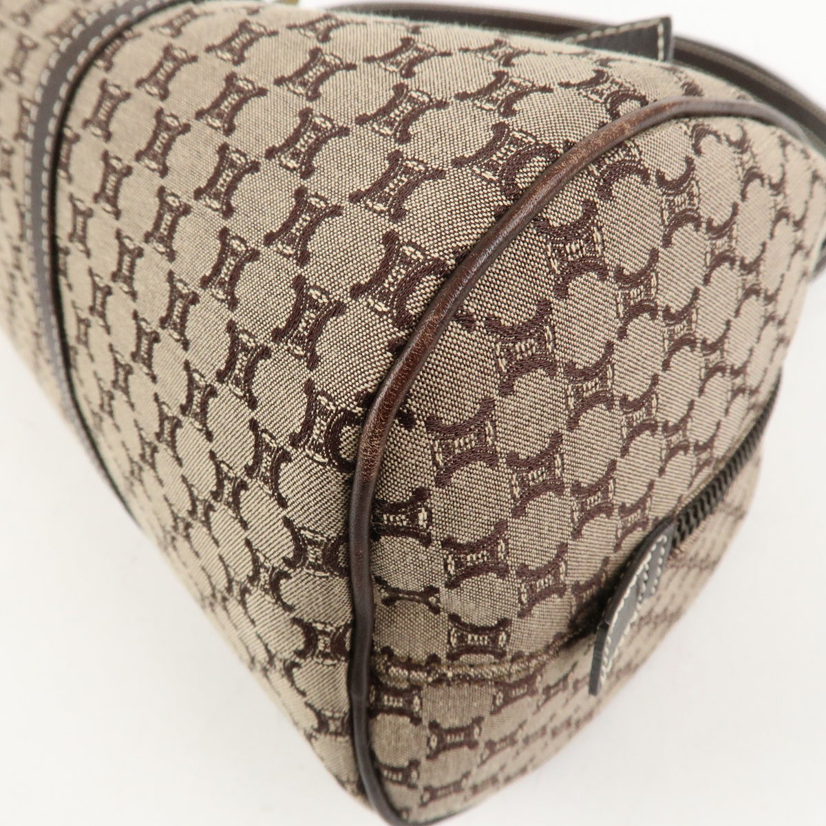 Auth CELINE Handbag Macadam Canvas Leather Boston Bag Beige Brown Used11
