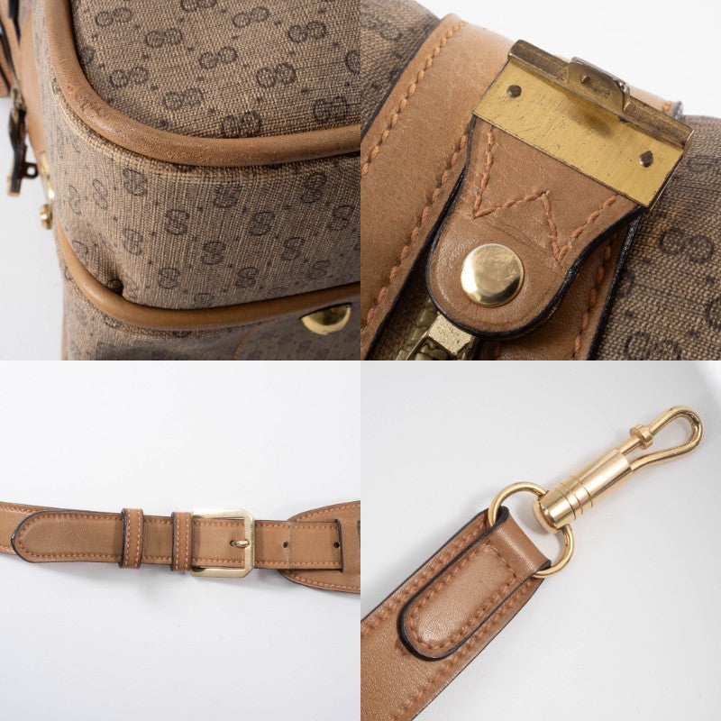 GUCCI Old Gucci Micro GG PVC Boston Bag Travel Beige Brown Vintage Preowned19