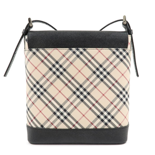 Auth BURBERRY Shoulder Bag Nova Plaid Nylon Leather Beige Black Reuse Used1