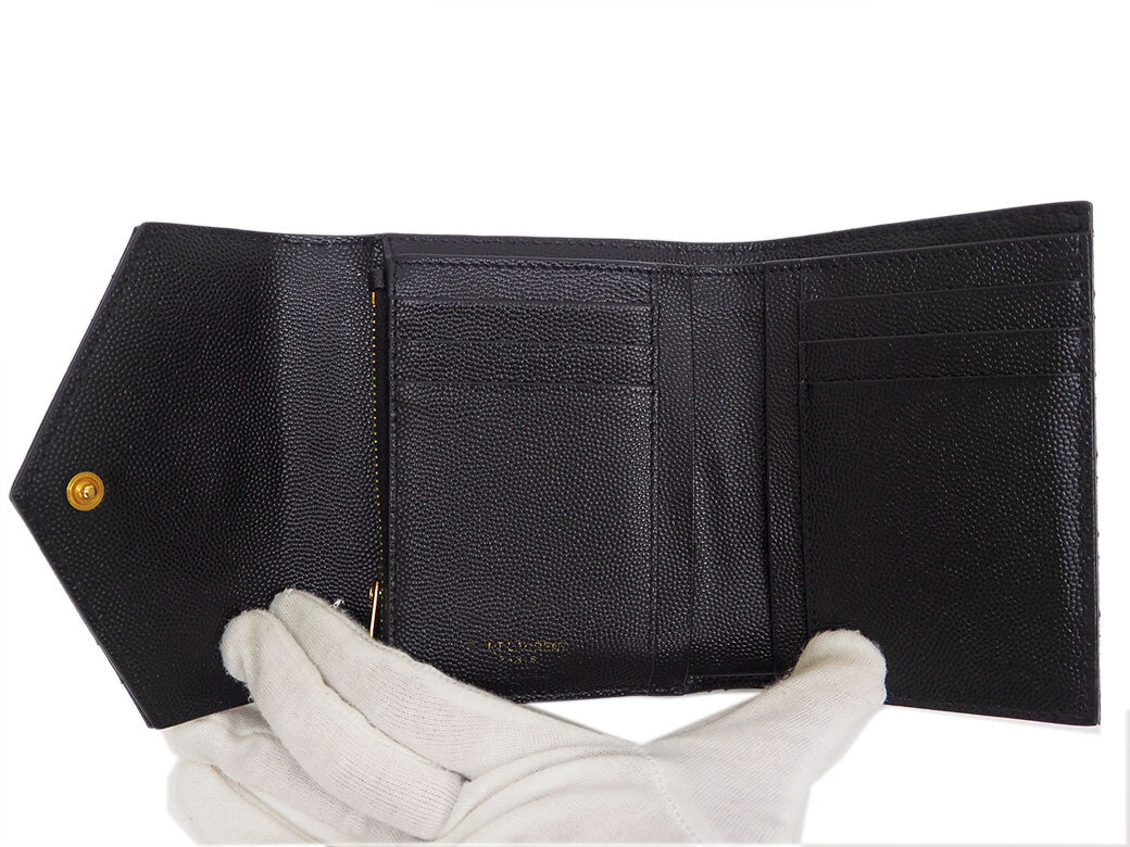 SAINT LAURENT Mix Matrasse Monogram Compact Black Bifold Wallet 651028 Ladies10