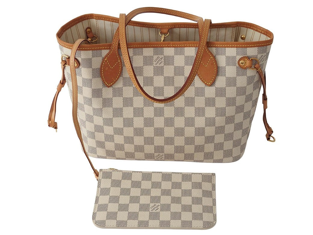 LOUIS VUITTON Neverfull PM Damier Azur N40605 White Shoulder Tote Bag Preowned9