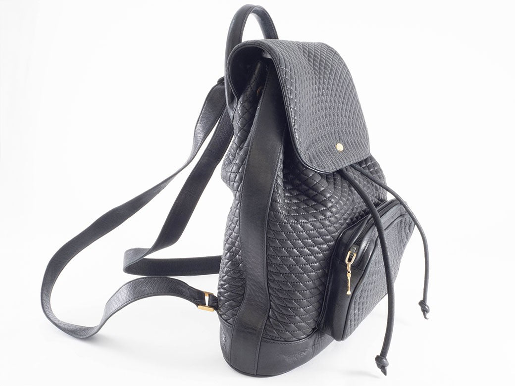 berry Bag Quilted Backpack Rucksack Black with Pouch Reuse Used Preowned23