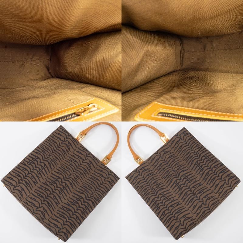 FENDI Zebra Print Tote Bag Canvas Leather Animal Pattern Brown Preowned Auth23