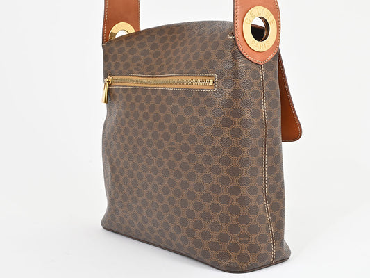 Auth Celine Macadam OneShoulder Bag Brown PVC Leather Flap Vintage Reuse Used1