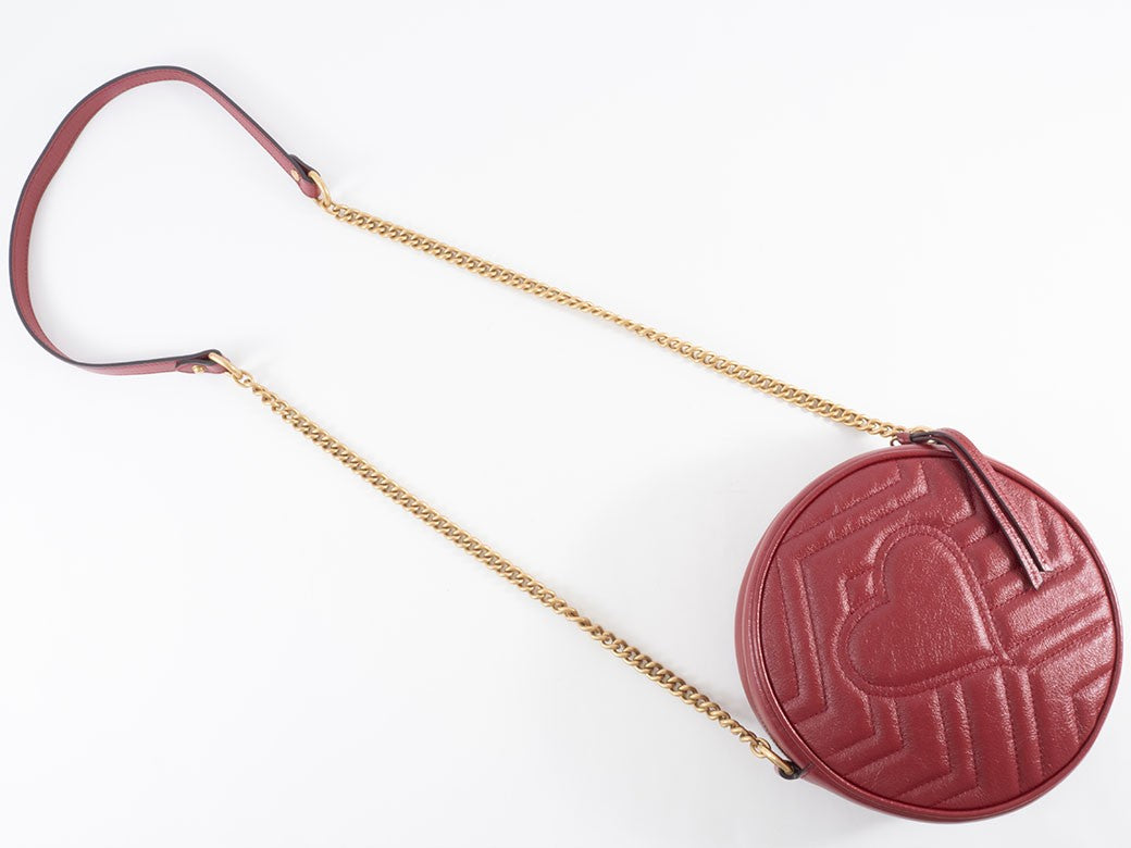 GUCCI GG Marmont Chain Shoulder Bag Red Round Heart Woman 550154 Preowned Auth21