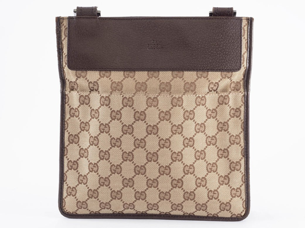 GUCCI GG Canvas Leather Crossbody Shoulder Bag 27639 Brown Beige Preowned Auth23