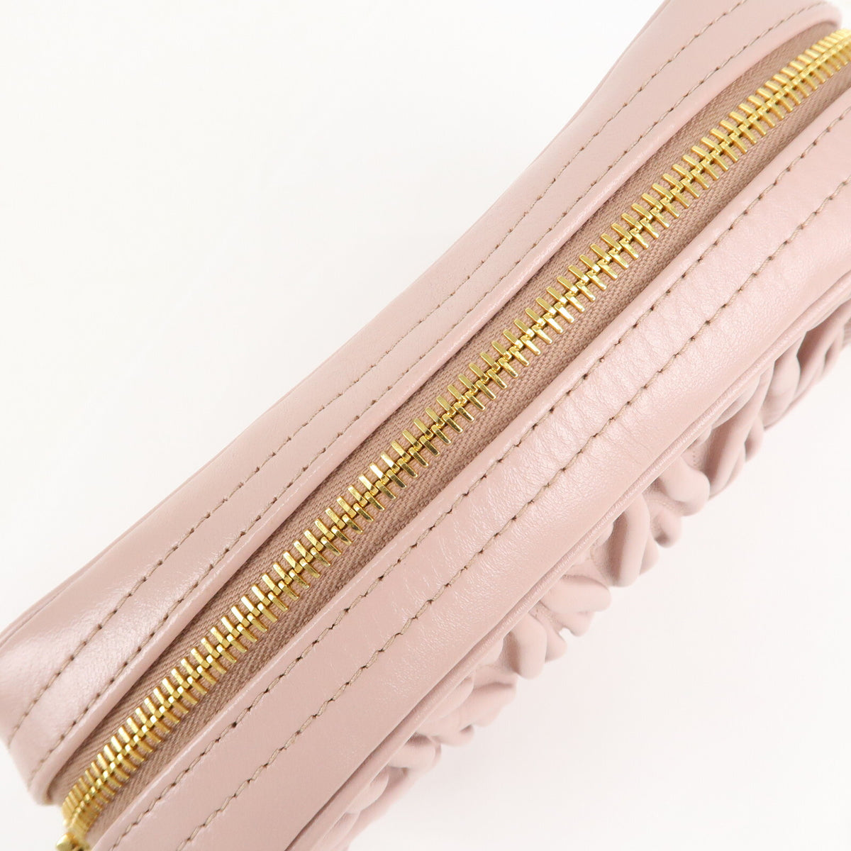 MIU MIU Matelasse Leather Chain Crossbody Shoulder Bag Pink Beige Preowned Auth20