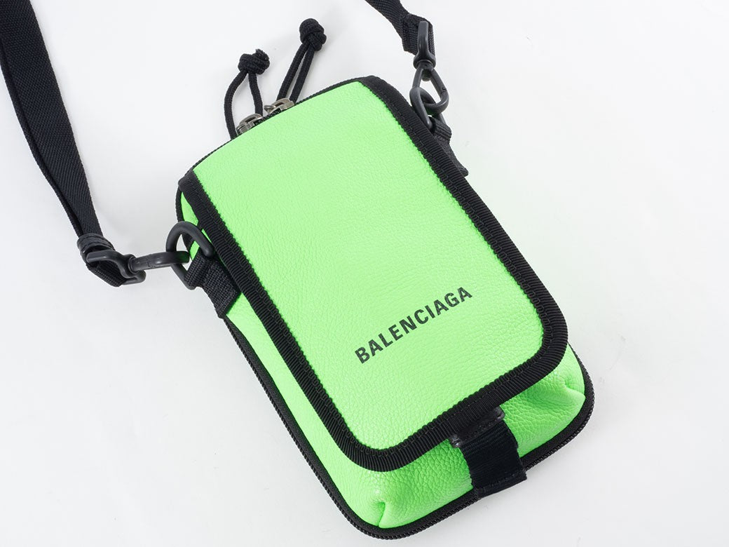 BALENCIAGA Explorer Crossbody Shoulder Bag Green Leather 593329 Pouch Preowned23