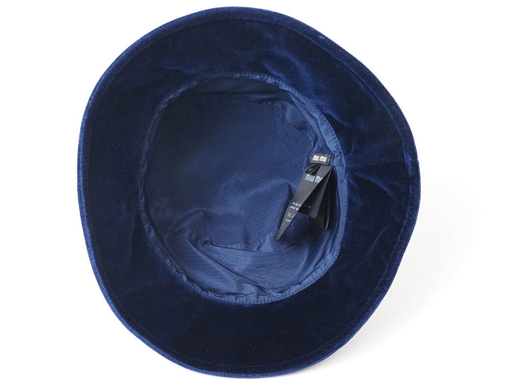 Auth Miu Miu Bucket Hat Navy 5HC196 Women's M (58) Velvet Velour Cotton Reuse9
