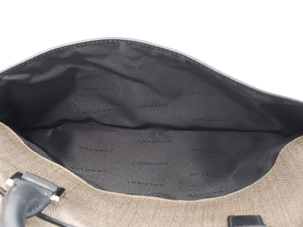 Auth BULGARI Business Bag Weekend Briefcase Brown Black Coated Canvas Leather12