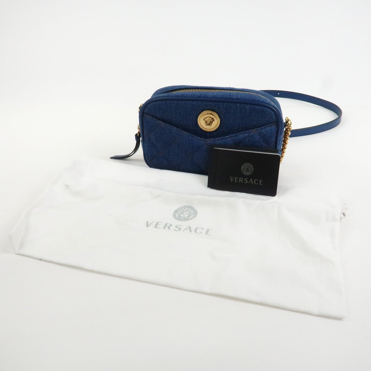 GIANNI VERSACE Denim Leather Chain Shoulder Bag Blue Authentic Used F/S23