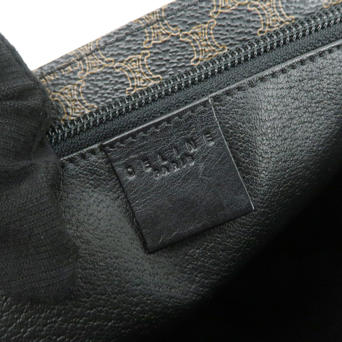 Auth CELINE Shoulder Bag Macadam Leather Tote Bag Brown Black Reuse Used19