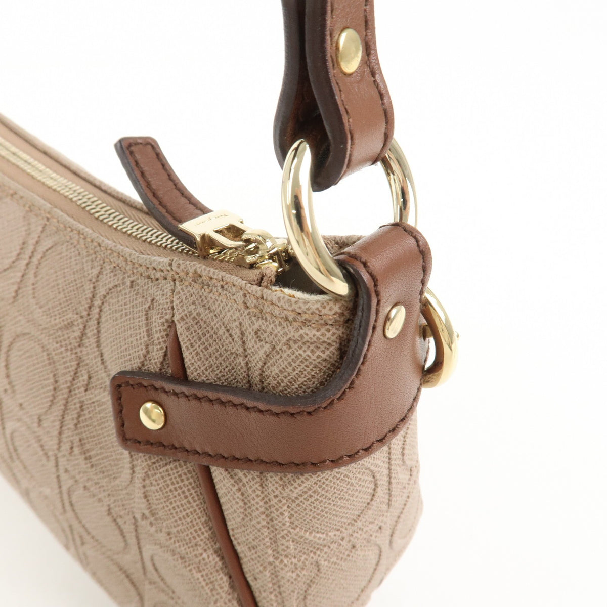 Ferragamo Gancini PVC Leather Shoulder Bag Brown Convertible Bag Preowned Auth9