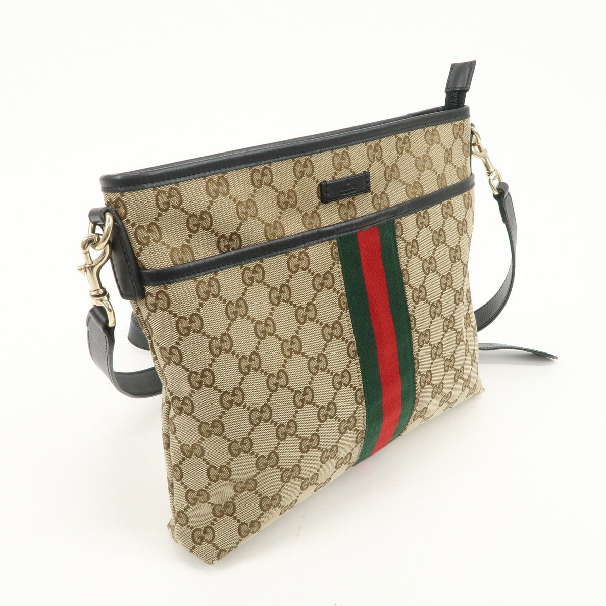 GUCCI Sherry GG Canvas Leather Shoulder Bag Beige Black 388926 Auth Used F/S3
