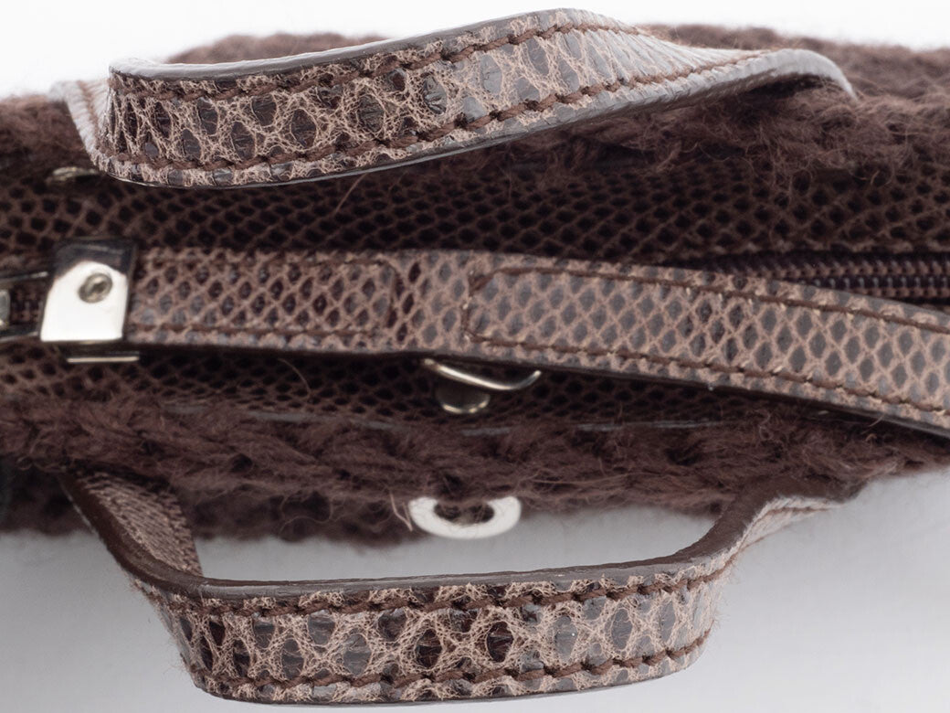 Ferragamo Wool Knit Accessory Pouch Womens Handbag Brown Charm Preowned Auth4