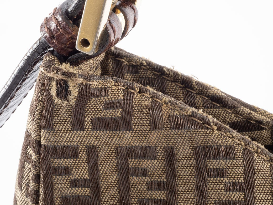FENDI Zucca Zucchino Brown Canvas Leather Shoulder Bag Tote Hobo Preown Auth15