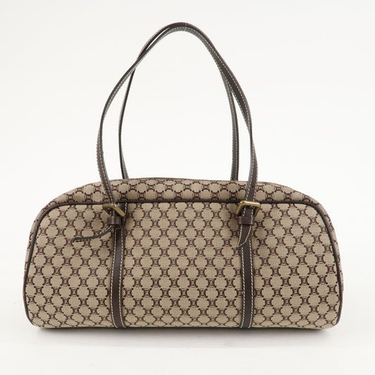 Auth CELINE Handbag Macadam Canvas Leather Boston Bag Beige Brown Used1
