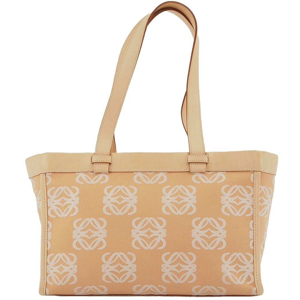 LOEWE Vintage Anagram Canvas Shoulder Tote Bag Handbag Beige Preowned Auth0