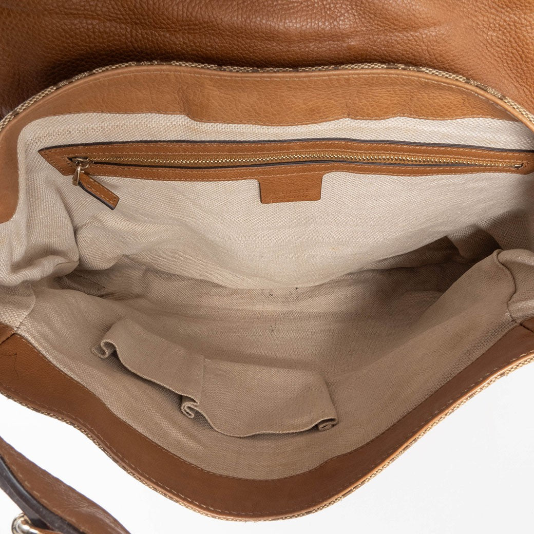 GUCCI Marrakech Hobo Bag GG Canvas Leather Tassel Beige Brown 257021 Preowned19