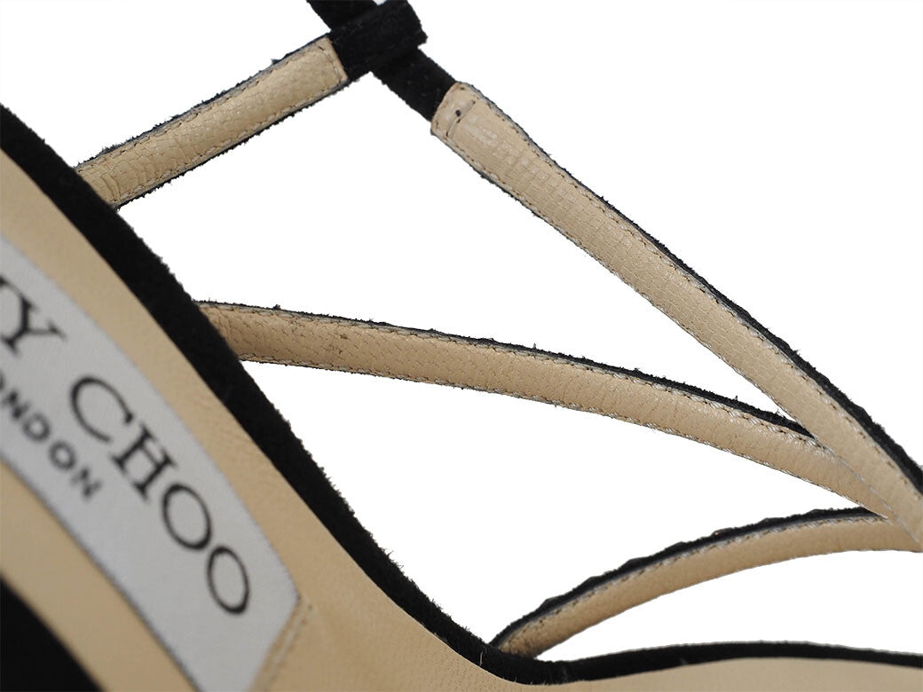 Auth Jimmy Choo Lynn100 Sandals Black Women's 38 Suede Jewel Stone Star Reuse7