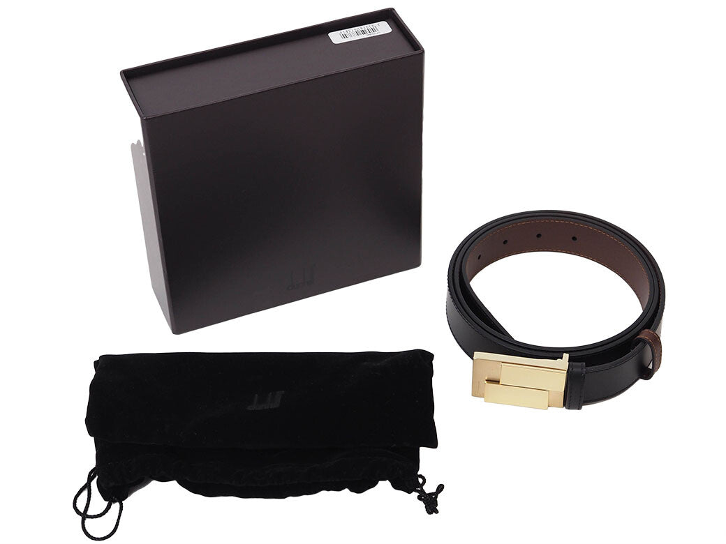 Auth Dunhill Reversible Belt Accessories Black Brown 112 Leather Black Brown 11210