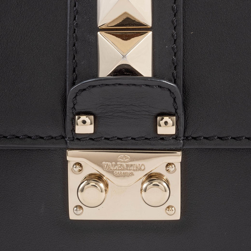 Valentino Garavani Rockstud Chain Shoulder Bag Black Leather Preowned Auth11