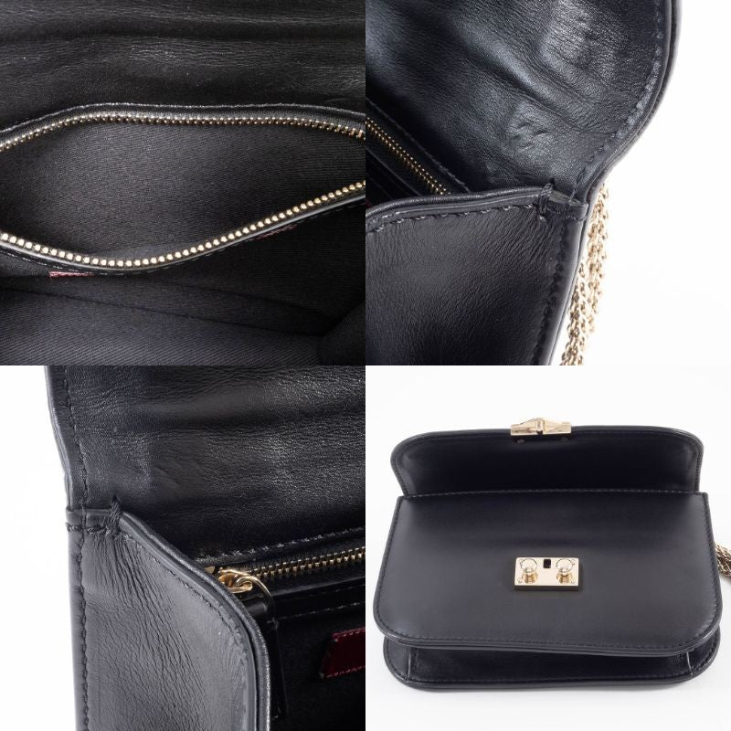 Valentino Garavani Rockstud Chain Shoulder Bag Black Leather Preowned Auth18