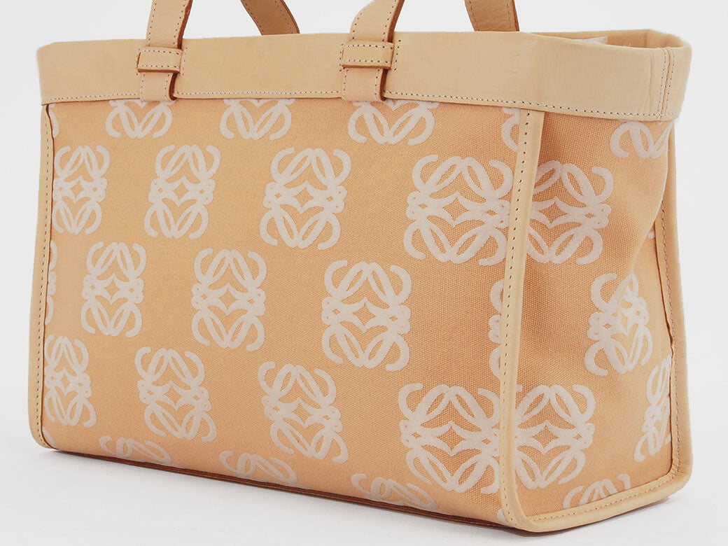 LOEWE Vintage Anagram Canvas Shoulder Tote Bag Handbag Beige Preowned Auth1