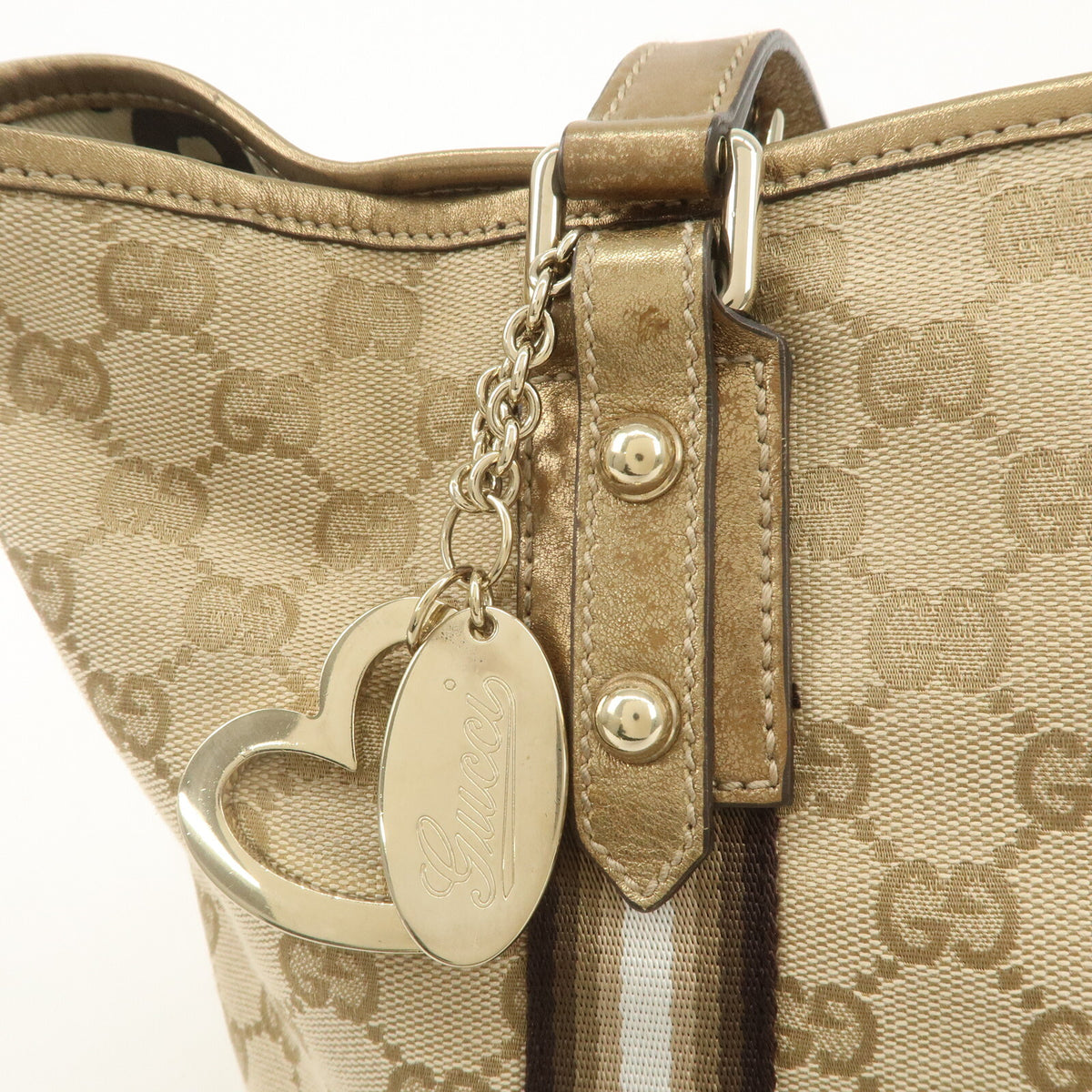 GUCCI GG Canvas Leather Beige Gold Women Shoulder Tote Bag 137396 Preowned Auth8