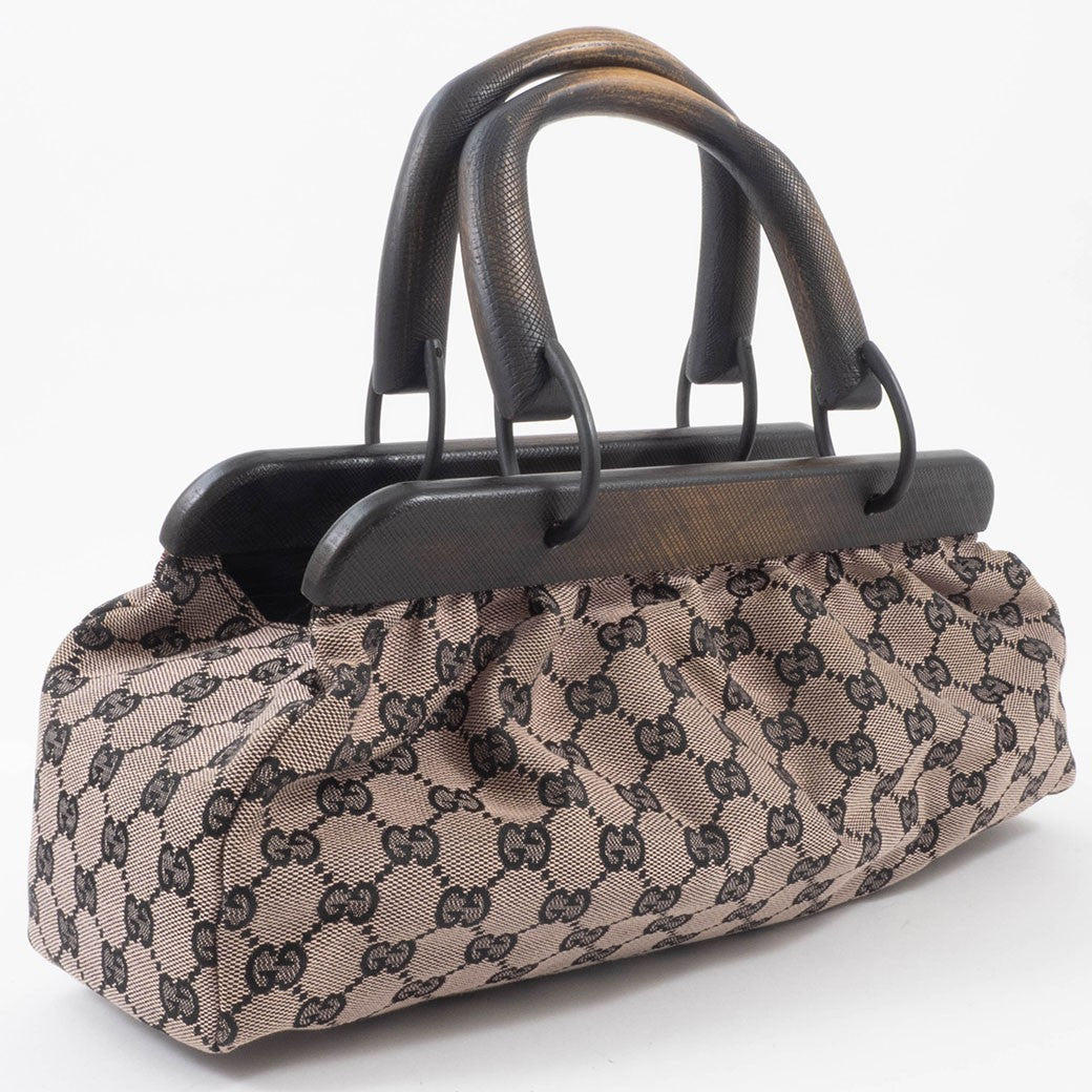 GUCCI GG Canvas Wood Handle Handbag Womens Beige Leather 112688 Preowned Auth2