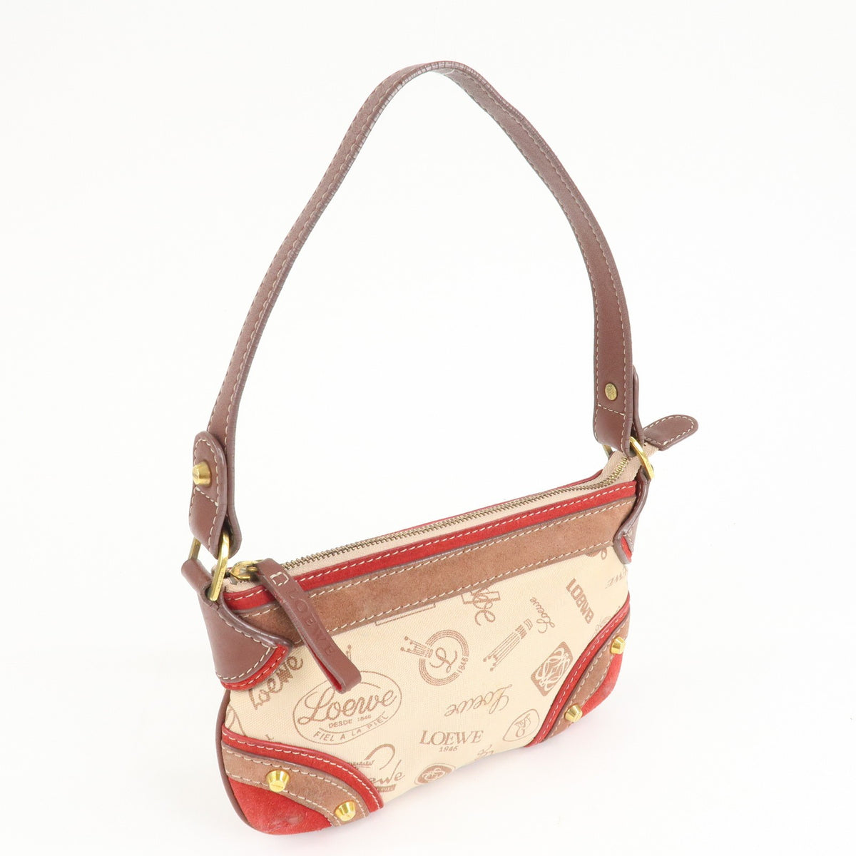 Auth LOEWE Anagram Canvas Suede Leather Shoulder Bag 160th Anniverssary Used3