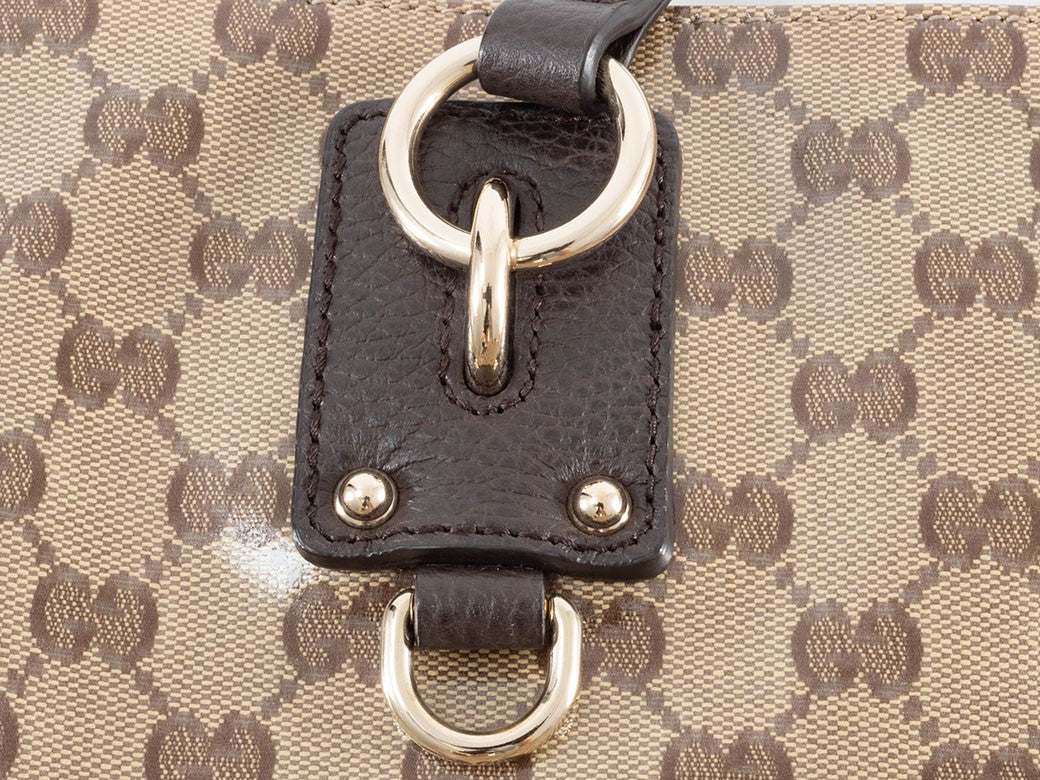 GUCCI GG Crystal Canvas Tote Bag Beige Leather A4 size 353706 Preowned Auth23