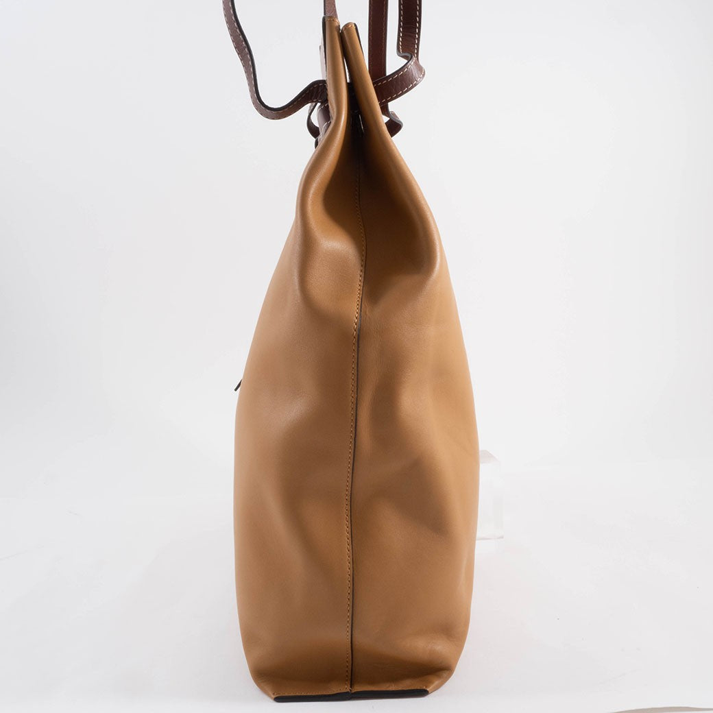LOEWE Lazo Tote Bag Camel Brown Leather Large A4 Shoulder Bag Preowned Auth4