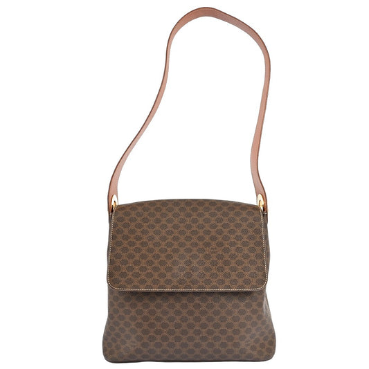 Auth Celine Macadam OneShoulder Bag Brown PVC Leather Flap Vintage Reuse Used0