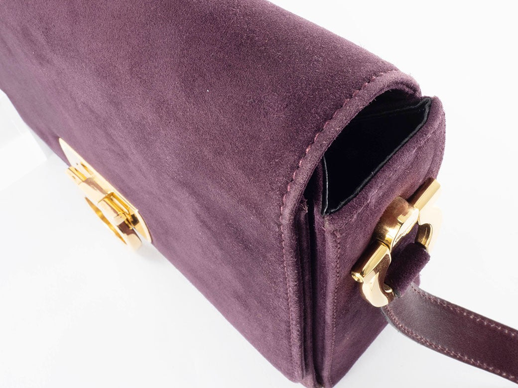 Salvatore Ferragamo Gancini Logo Crossbody Shoulder Bag Suede Purple Preowned22