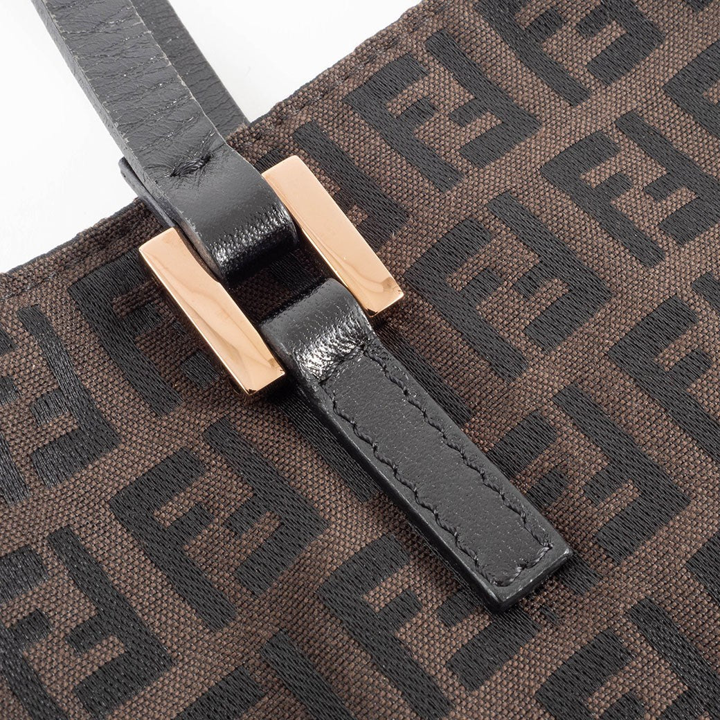 FENDI Zucchino Brown Canvas Leather Handbag Zucca Monogram Tote Bag Preowned13