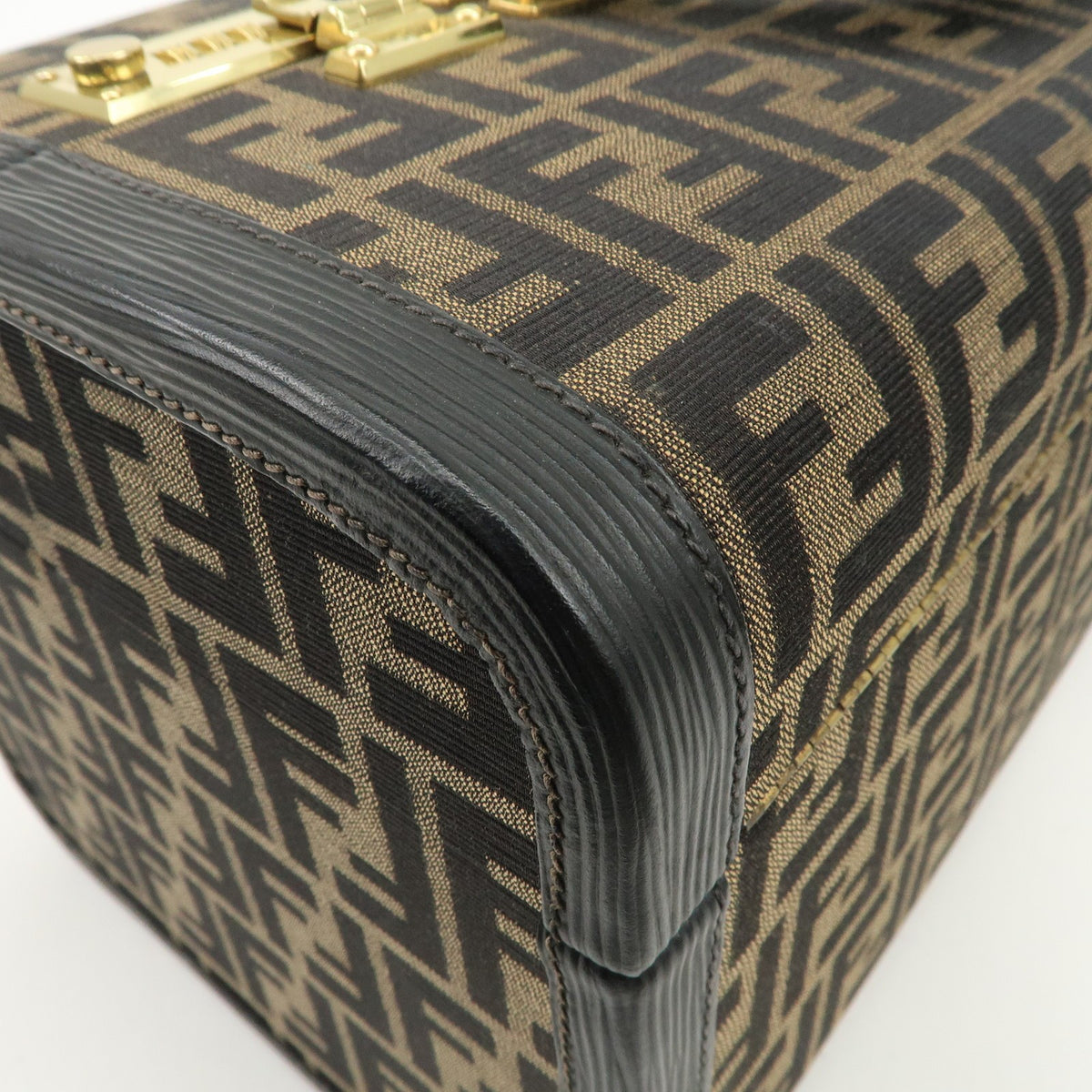 FENDI Zucca Canvas Leather Vanity Bag Makeup Box Brown Black Authentic Used F/S13