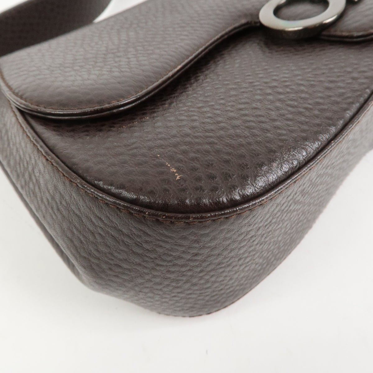 Ferragamo Gancini Logo Leather Shoulder Bag Hand Bag Brown Authentic Used F/S9