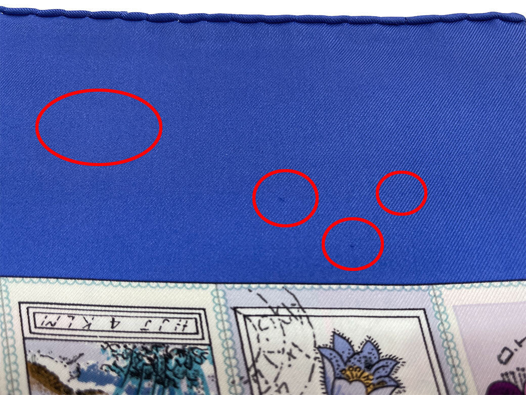 HERMES Carre 90 Scarf CORRESPONDANCE Blue Silk Stamps Latham Preowned Auth7