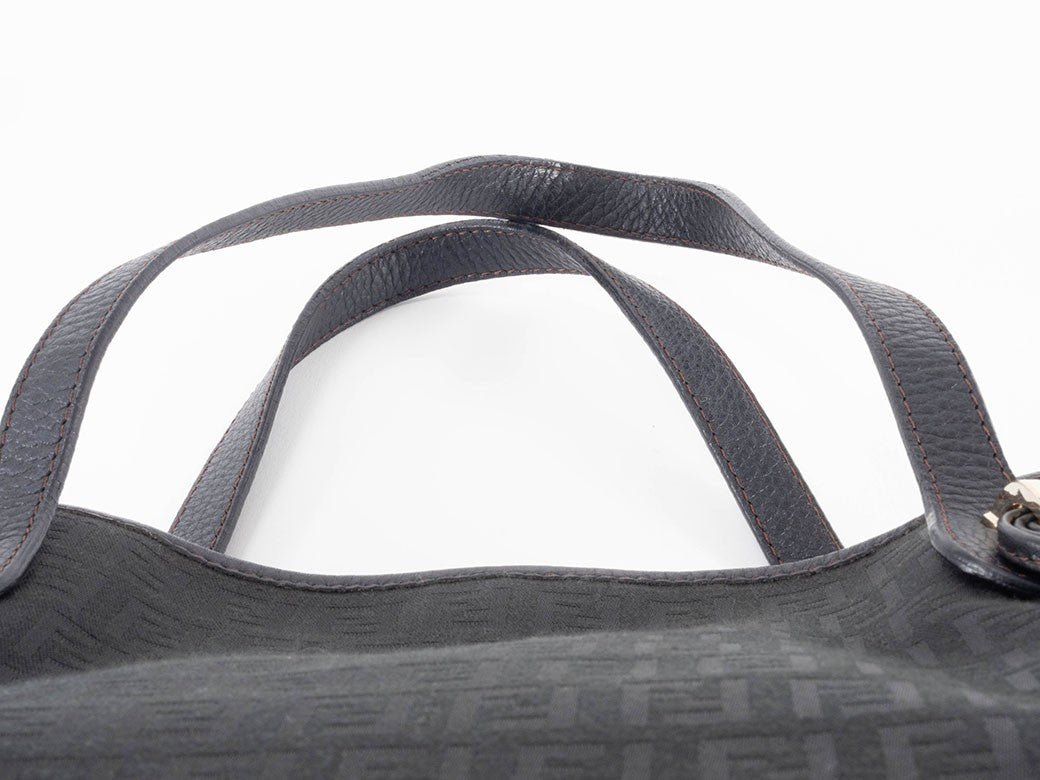 FENDI Zucchino Black Canvas Leather Shoulder Tote Bag 8BH153 Preowned Auth8