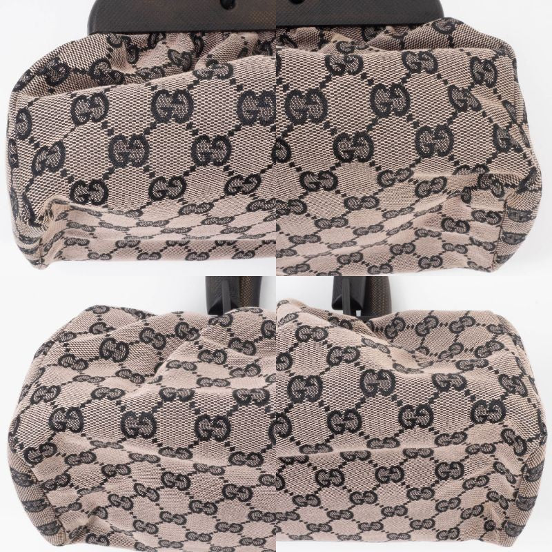 GUCCI GG Canvas Wood Handle Handbag Womens Beige Leather 112688 Preowned Auth14