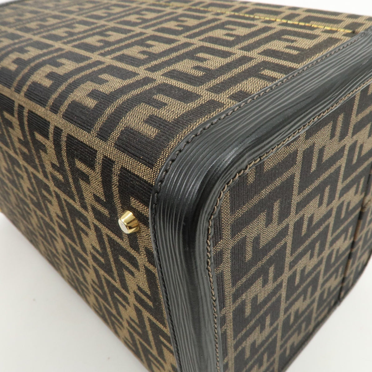 FENDI Zucca Canvas Leather Vanity Bag Makeup Box Brown Black Authentic Used F/S9