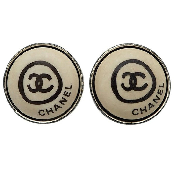 CHANEL Round Coco Earrings Coco Print Ladies 00T Circle Round Illustration Logo0