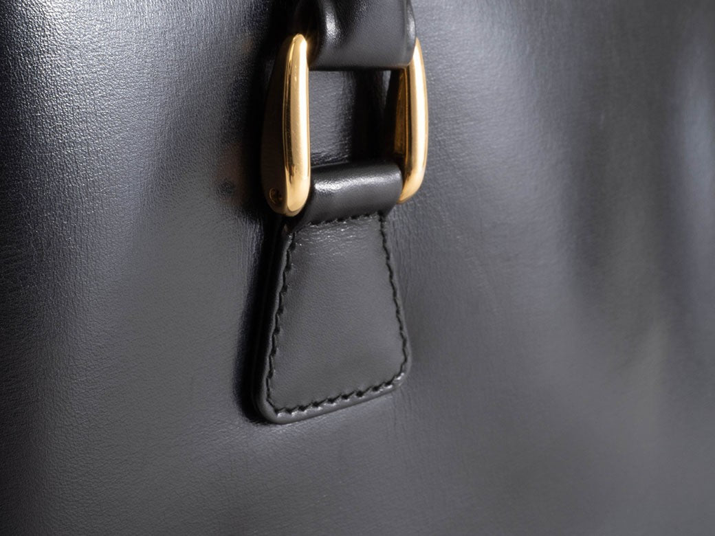 GUCCI Lady Lock Old Gucci Leather Handbag Bag Black Vintage Preowned Auth20