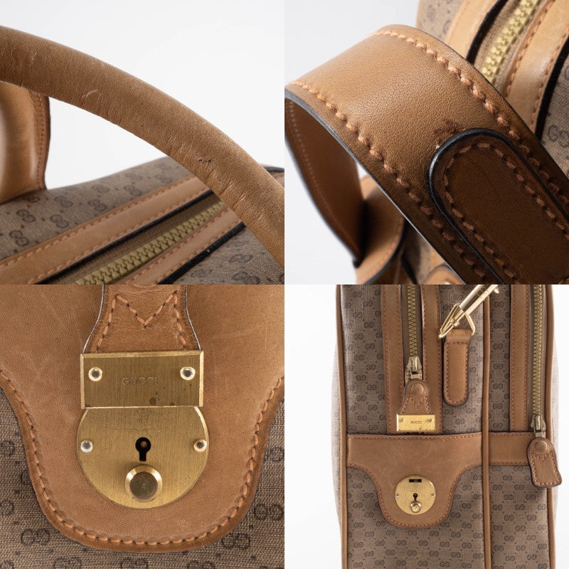 GUCCI Old Gucci Micro GG PVC Boston Bag Travel Beige Brown Vintage Preowned15
