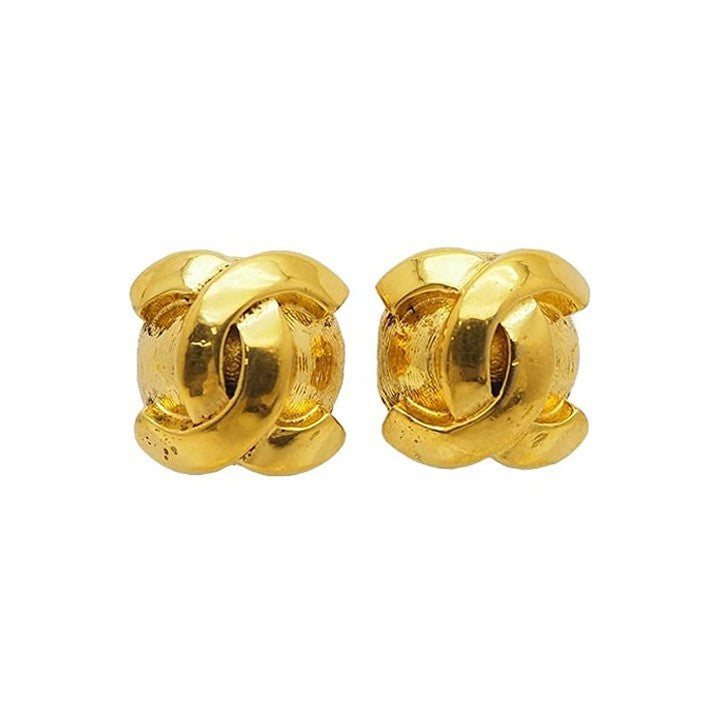CHANEL Vintage Coco Earrings Gold Ladies Round Round Coco Mark Preowned Auth0