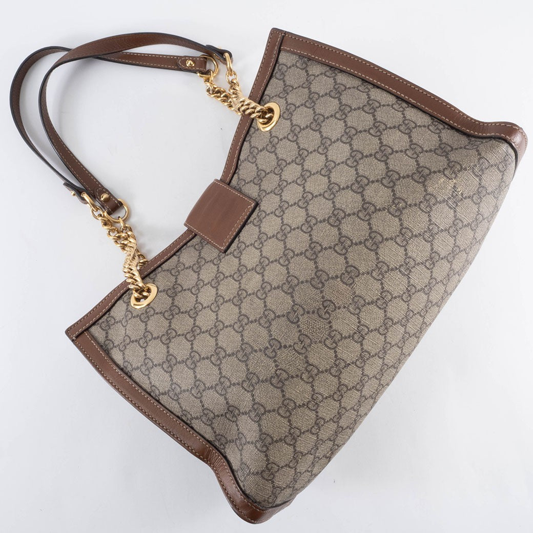 GUCCI Padlock GG Supreme Chain Shoulder Bag Beige Brown 479197 Preowned Auth23