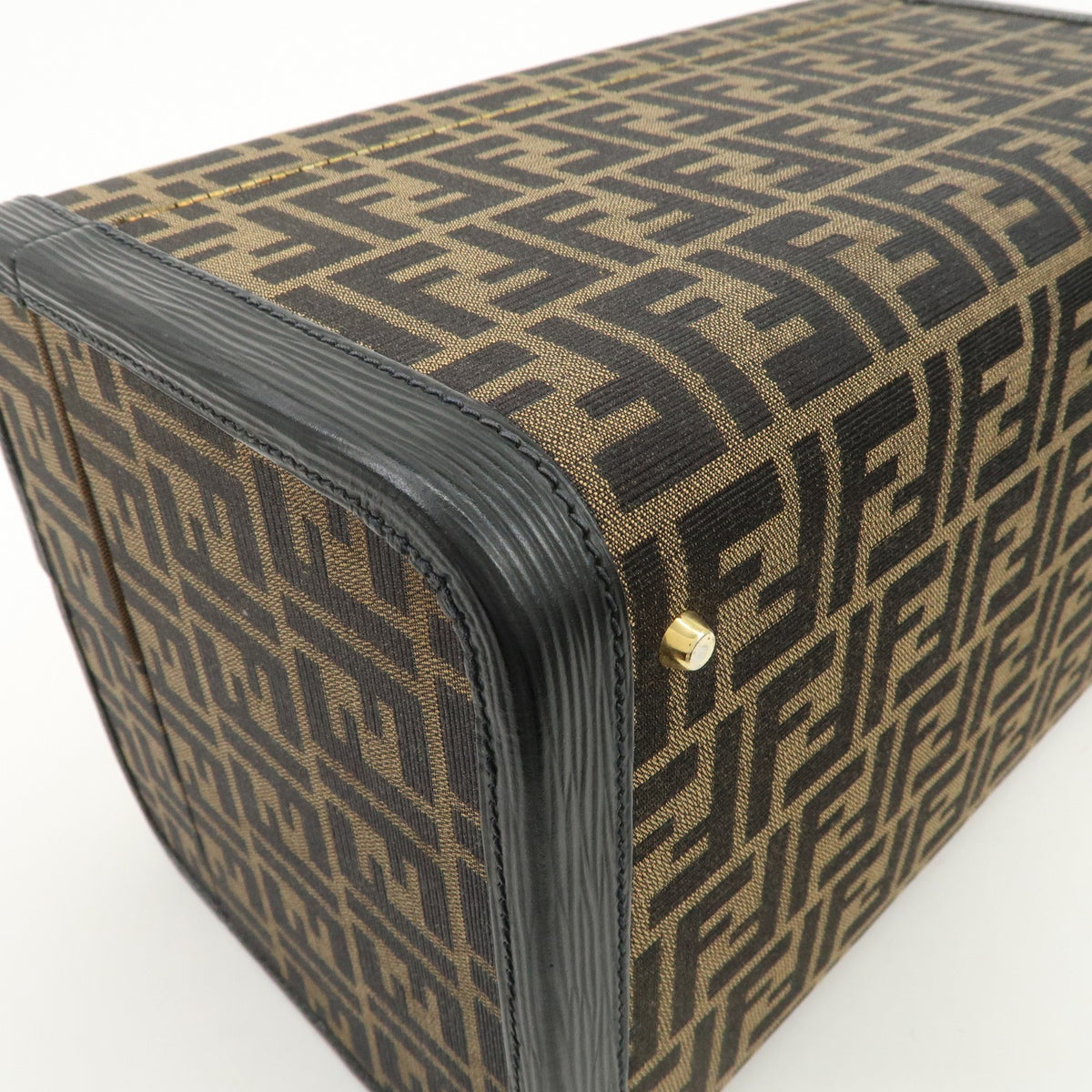 FENDI Zucca Canvas Leather Vanity Bag Makeup Box Brown Black Authentic Used F/S8