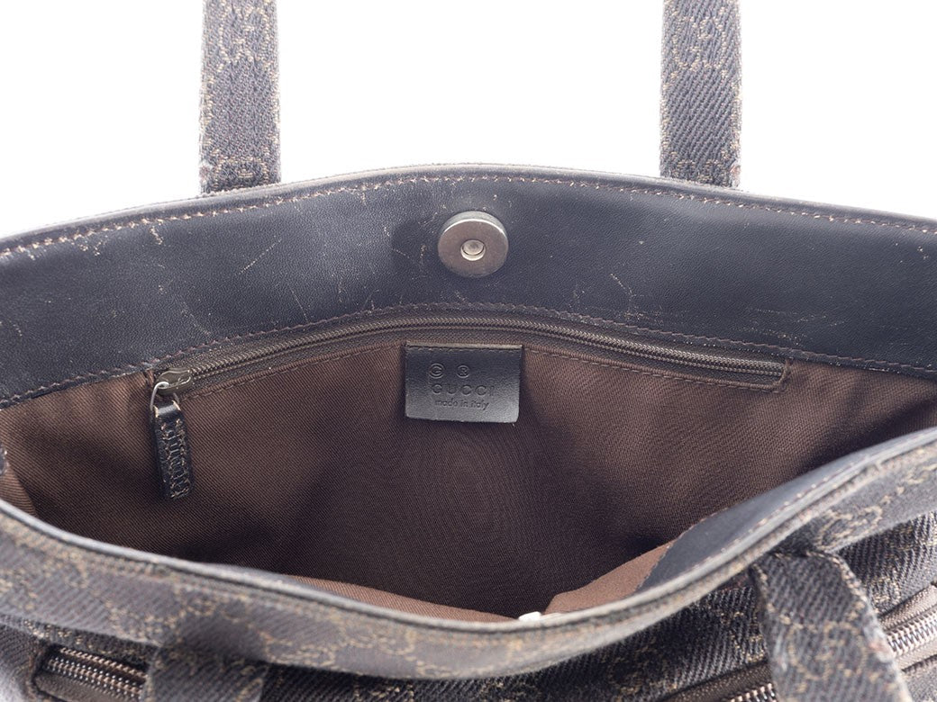 GUCCI GG Canvas Leather Tote Handbag Small Brown 105650 Womens Preowned Auth6
