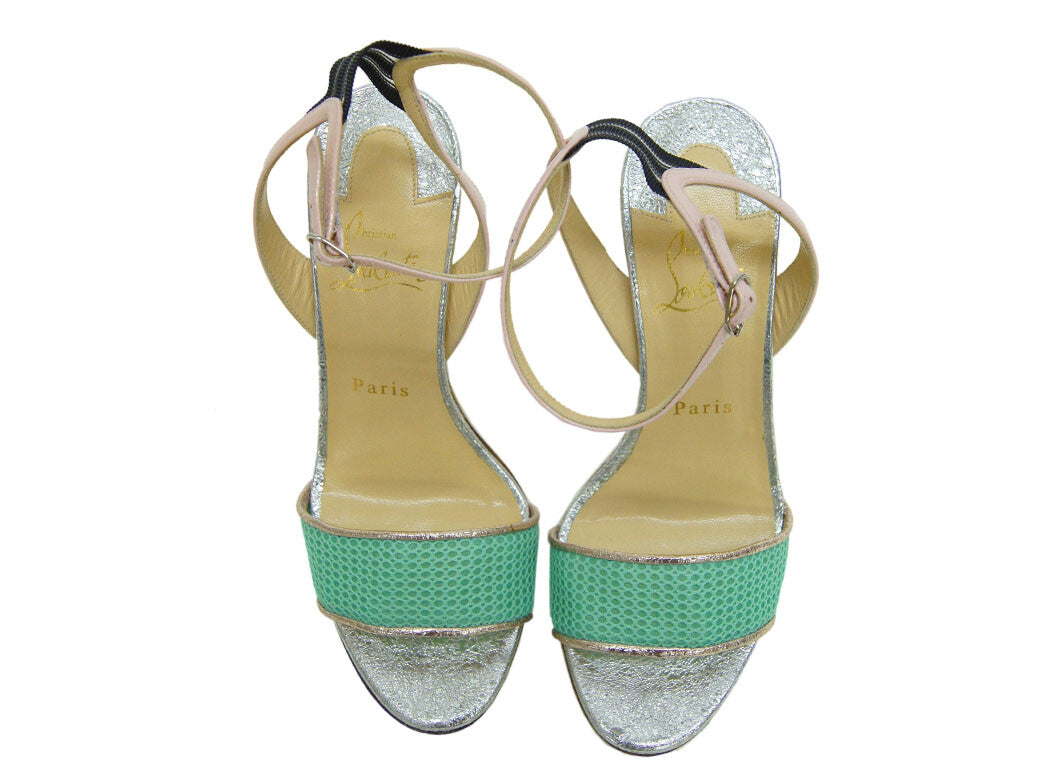 Christian Louboutin Platform Sandals Silver Green Women's 37.5 Reuse Used Preow7